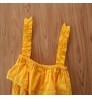 1~6 Years Old Summer Children's Clothing Girls Sweet Suit Yellow Sling T-shirt+Jacquard Lace Pants Two Piece Clothing Set