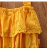 1~6 Years Old Summer Children's Clothing Girls Sweet Suit Yellow Sling T-shirt+Jacquard Lace Pants Two Piece Clothing Set