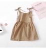 Toddlers Girls' Summer Soft Solid Cotton Hemp Pocket Sling Dress Lace Children's Sling Dress Girl's Clothing