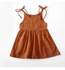 Toddlers Girls' Summer Soft Solid Cotton Hemp Pocket Sling Dress Lace Children's Sling Dress Girl's Clothing
