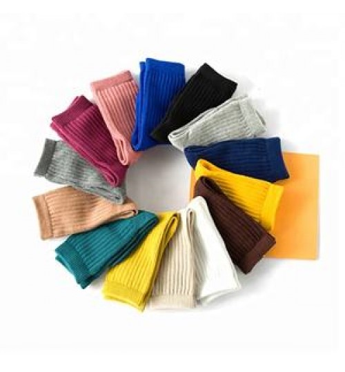 Winter Candy Color Stripe Organic Cotton Socks Kids Children Cute Tube Crew Socks