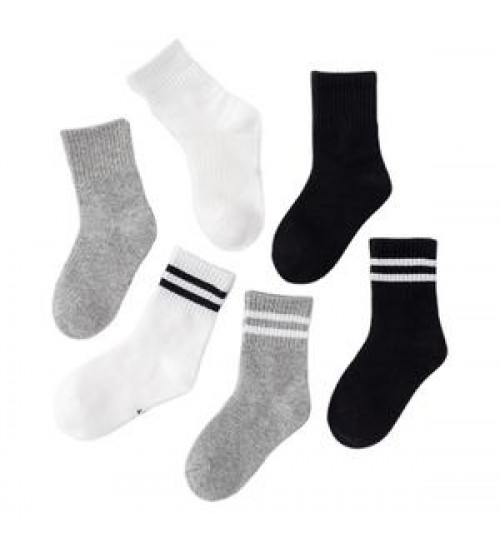 Classical Fashion Black White Grey Plain Stripes Children Socks Custom Crew Cotton Unisex Sport Socks for Kids Wholesale