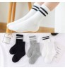 Classical Fashion Black White Grey Plain Stripes Children Socks Custom Crew Cotton Unisex Sport Socks for Kids Wholesale
