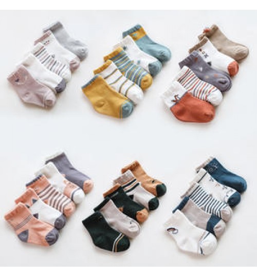 5 groups children socks combed cotton cute cartoon fox cat leaf weather socks for boys girls
