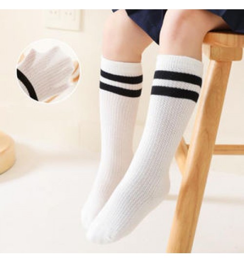 Popular Summer Children Socks Solid Color Parallel Bars College Style Girls Calf Socks