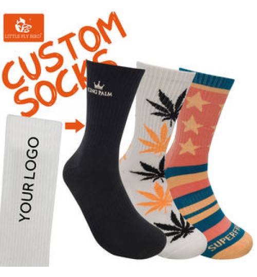 OEM Design Your Own Fancy Novelty Embroidery Sock Men Pattern Logo Chaussettes Customize Cotton Unisex Crew Logo Socks
