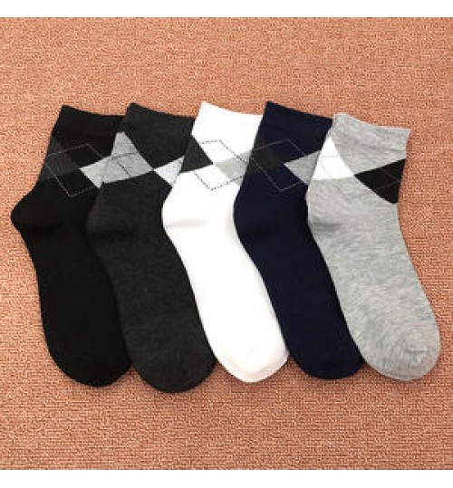 Wholesale sample Autumn Hot Sale Fashion Plaid Pure Color 5 Pairs Gifts Box Pack Breathable Cotton Business Men Socks