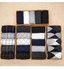 Wholesale sample Autumn Hot Sale Fashion Plaid Pure Color 5 Pairs Gifts Box Pack Breathable Cotton Business Men Socks