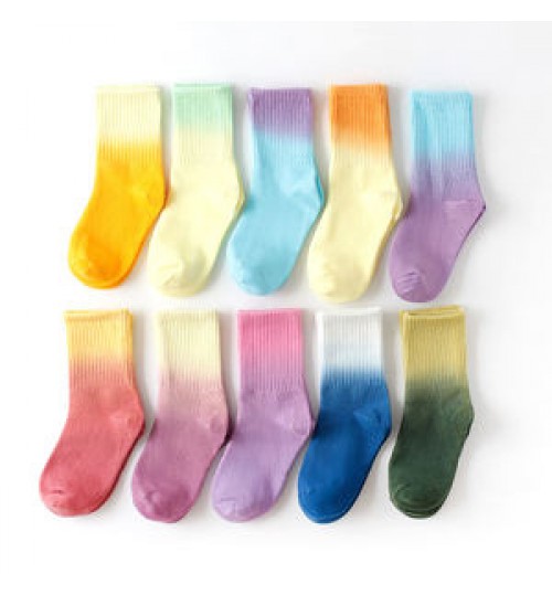 wholesale color cotton baby fashion girl tube crew sports children tie dye kids socks