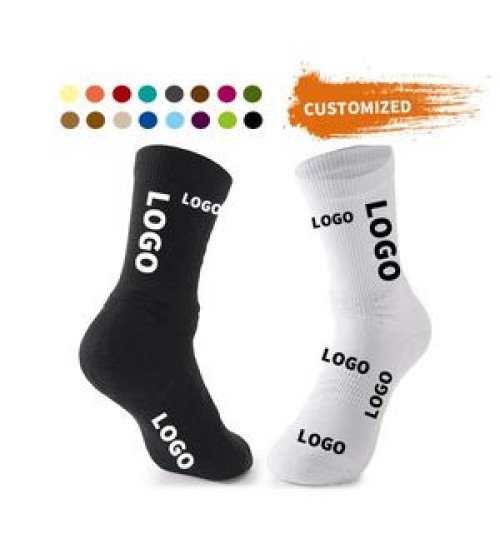 Custom Design Logo Embroidered Jacquard Print White Black Unisex Men Cotton Socks