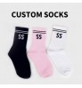 Custom Design Logo Embroidered Jacquard Print White Black Unisex Men Cotton Socks