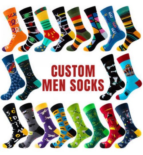 Wholesale Custom men's dress 100 Cotton Natural Crew Happy Funny Crazy Colorful Men's Socks & hosiery