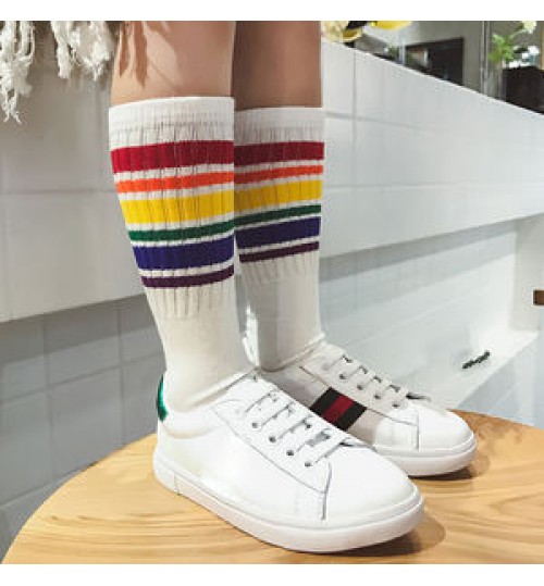 YiWu Kids Boy Football Socks Striped Colored Rainbow Knee Socks Customized School White Long Girl Fashion Children Cotton Socks