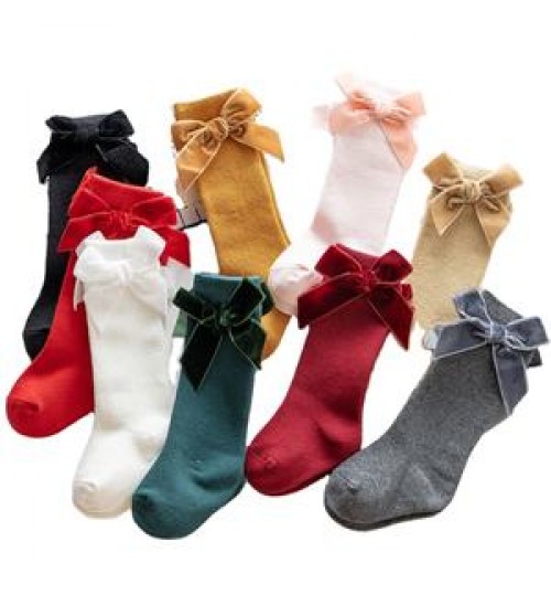 New Arrival Children Spanish Style Cotton Long Socks Girls Velvet Big Bow Princess Knee High Kids Socks