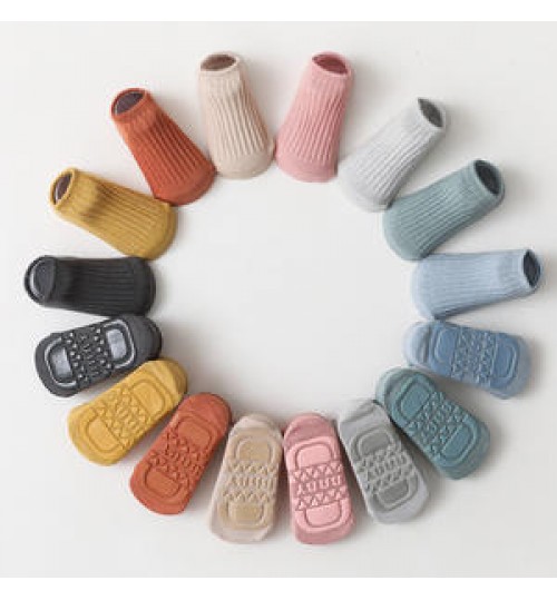 New summer double needle solid color baby non-slip socks children breathable floor socks