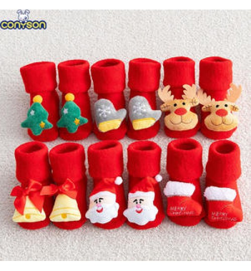 Conyson 2021 winter New fashion Christmas kids cute sets cotton thicken antislip popular toddler kids unisex red room socks