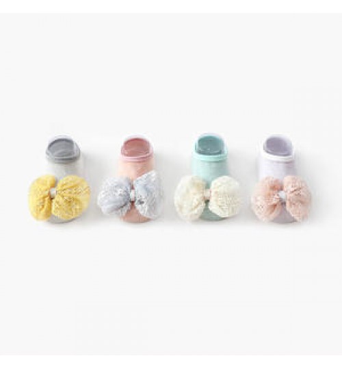 B328 12 pairsThin bow children's socks non-slip toddler socks