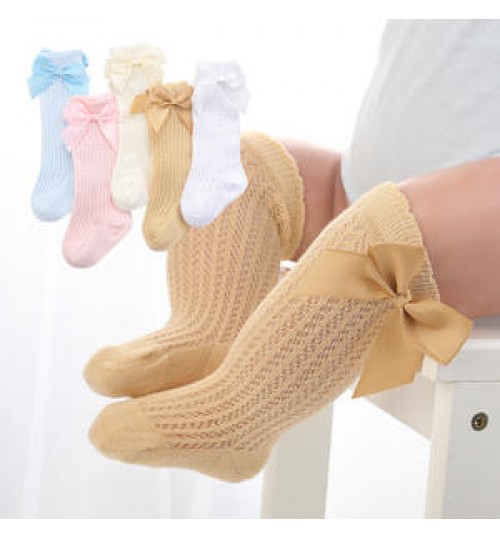 Knee High Tube Ruffled Long Newborn Socks bows Infants Toddlers Baby Girls Socks
