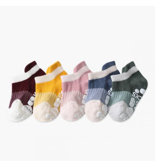5 Pairs/lot Anti-slip Non Skid Ankle Baby Socks With Rubber Grips Cotton Children Low-Cut Sock For Boy Girl Toddler Floor Socks
