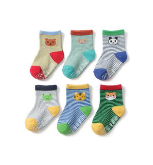 Custom logo anti slip walking cotton girl boy infant toddler socks cute newborn grip children kids socks knit custom baby socks