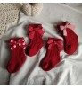 4201-2 Baby Girls Knee High Socks Kids Cotton Red Big Bow Christmas Sock Solid Warm Girl Toddler Soft Socks