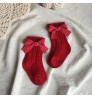 4201-2 Baby Girls Knee High Socks Kids Cotton Red Big Bow Christmas Sock Solid Warm Girl Toddler Soft Socks