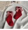 4201-2 Baby Girls Knee High Socks Kids Cotton Red Big Bow Christmas Sock Solid Warm Girl Toddler Soft Socks