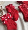 4201-2 Baby Girls Knee High Socks Kids Cotton Red Big Bow Christmas Sock Solid Warm Girl Toddler Soft Socks
