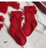 4201-2 Baby Girls Knee High Socks Kids Cotton Red Big Bow Christmas Sock Solid Warm Girl Toddler Soft Socks