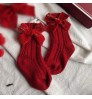 4201-2 Baby Girls Knee High Socks Kids Cotton Red Big Bow Christmas Sock Solid Warm Girl Toddler Soft Socks
