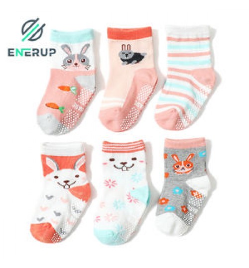 Enerup Girls Crew Cartoon Sock Cotton Soft Keep Warm Toddler Socks Cute Anti Slip Breathable Comfortable Wholesale Socks