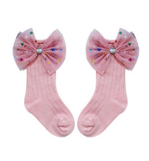 New Comfort Color Tube Socks Girls Baby Striped Dress Tube Socks Bow Stars Children Cotton Sweat Cute White Casual Socks