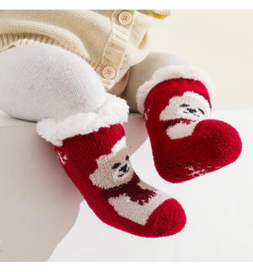 Super thick children's baby Christmas socks lamb coral velvet children's floor socks plus velvet baby socks non-slip