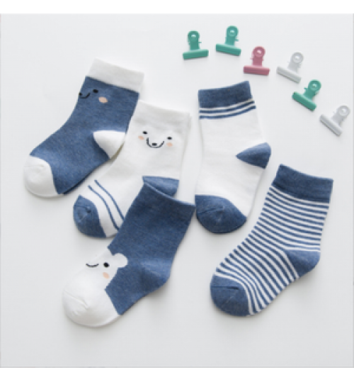 Wholesale autumn and winter cartoon cute bear striped cotton baby socks five pairs per pack 1-9 years
