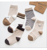 Wholesale autumn and winter cartoon cute bear striped cotton baby socks five pairs per pack 1-9 years