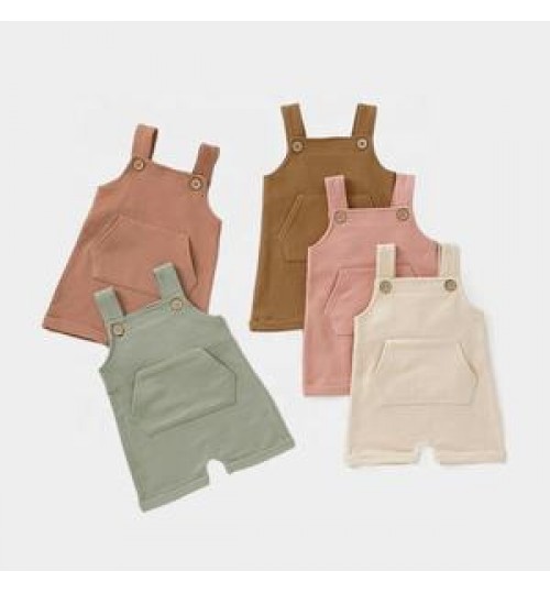 Plain Organic Cotton Snap Crotch Short Baby Overall Pants