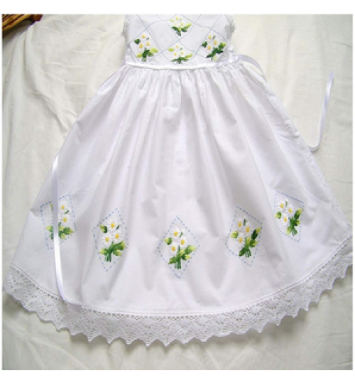 Embroidery Daisy Flower Design Baby Dresses Embroidery Baby Skirt High Quality 100% Cotton Quang Thanh Embroidery Manufacturer