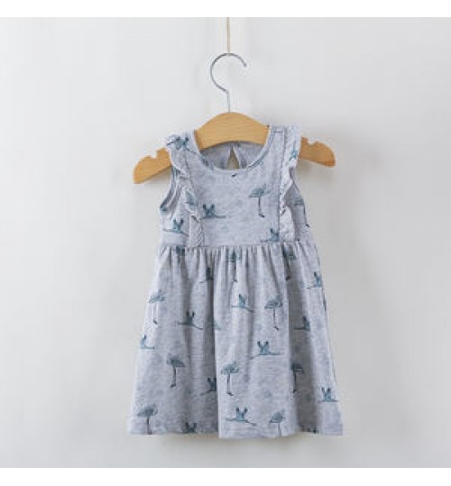 100% Cotton Summer Knitted Baby Skirts Blend Printed Cute Floral Infant Dress Ruffles Sleeveless 0-3 Years Baby Girl Dress