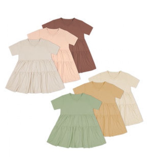 Custom design solid color short sleeve tiered bamboo summer baby girl dresses
