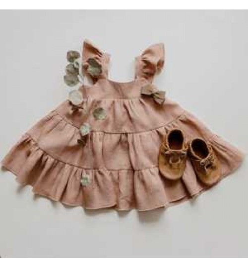 1 year baby girl summer dresses linen cotton ruffle slip dress pleat dresses
