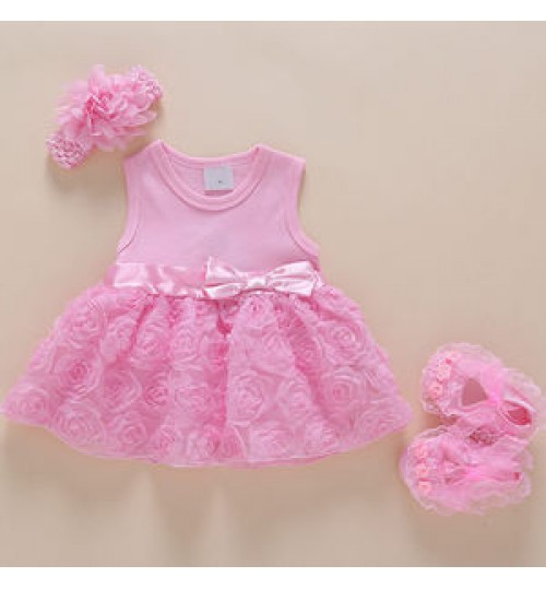0-9 Baby Girl Summer Dresses Sleeveless Flower Embossed Bow Knot Babies Birthday Dress 6-12months