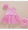 0-9 Baby Girl Summer Dresses Sleeveless Flower Embossed Bow Knot Babies Birthday Dress 6-12months