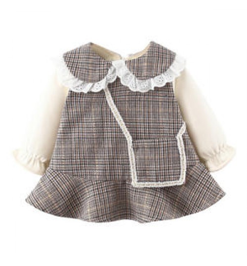 2021 Spring Kids Dress Baby Girl Long Sleeve Children Princess Dresses Plaid Baby Girls Clothing