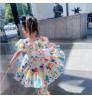 Baby Girls Princess Dresses Toddler Sleeveless Flowers Print Dress Girl Skirt Color Bubble Sleeve Dress Princess Skirt