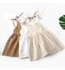 Wholesale Toddler Girls Summer Slip Dresses New Born Baby Dress Linen Cotton Plain Baby Dress