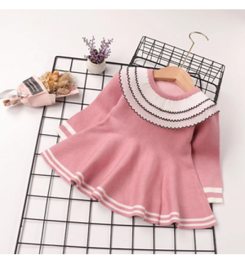 Wholesale Fancy Boutique Lace Neckline Spring Autumn Kids Clothing Girl Sweater Baby Dress