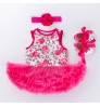 Latest Baby clothing 1 year new baby clothes cotton 3-piece sleeveless pink floral birthday baby girls dress