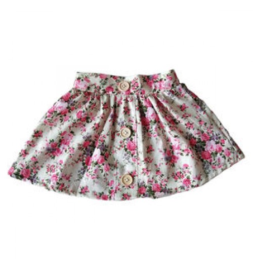baby floral A-line skirt girls wood button short skirt