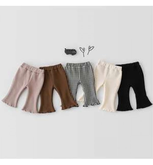 spring new children's clothing girls plaid bell bottoms casual pants baby cotton pants