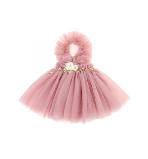 Ins baby girls tutu dress with crystal flower embellished princess dress four layer lace dress